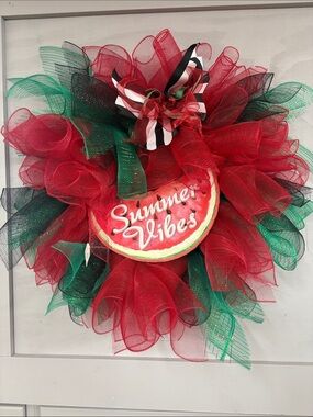 Summer Vibes Watermelon Wreath - Red & Green Decorative Door Accent